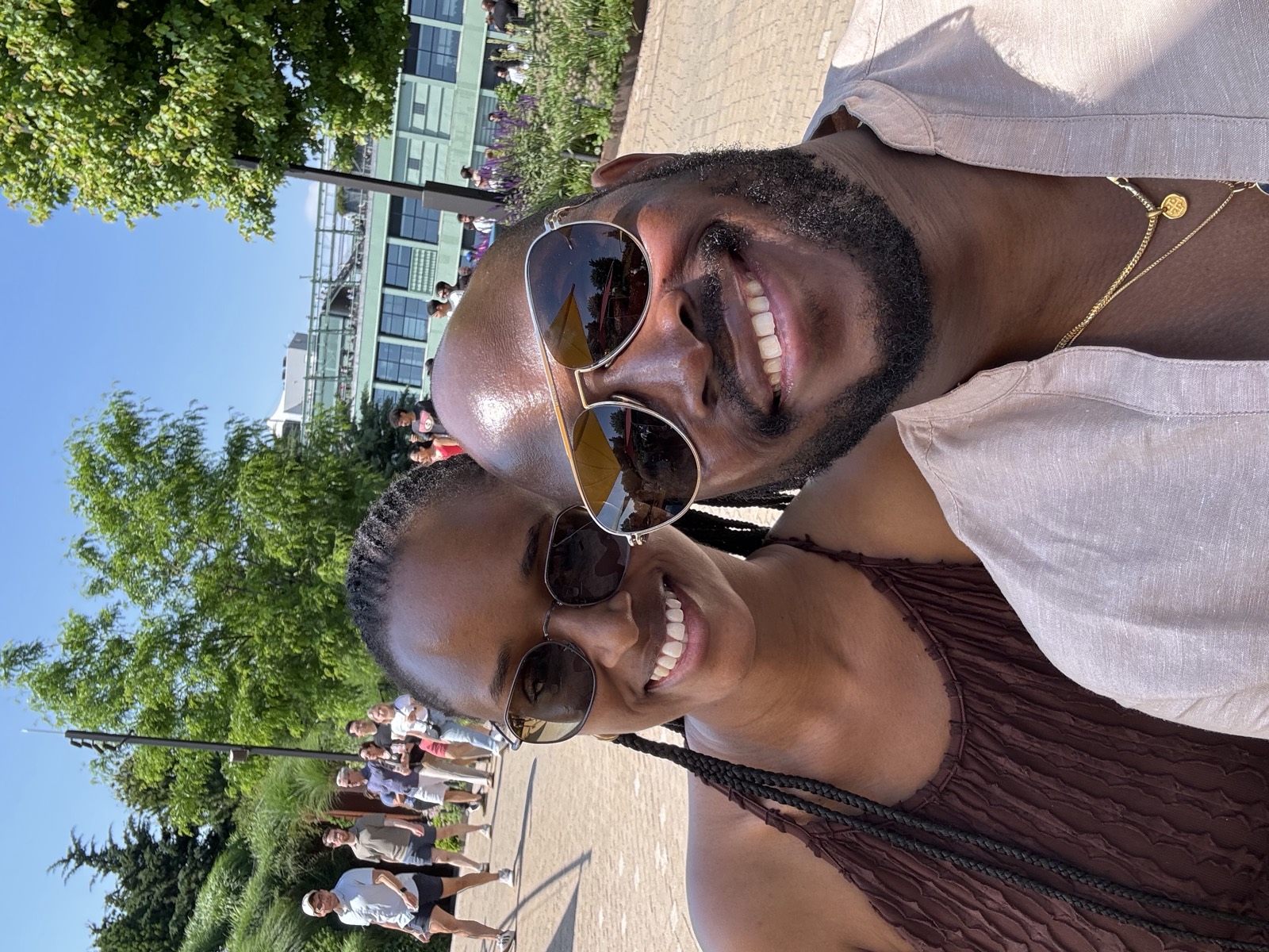 Sally and Adetunji in a New York park, May 2024
